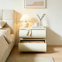 Cream Upholstered 2-Drawer Nightstand with Curved Handles – Modern Bedside Table