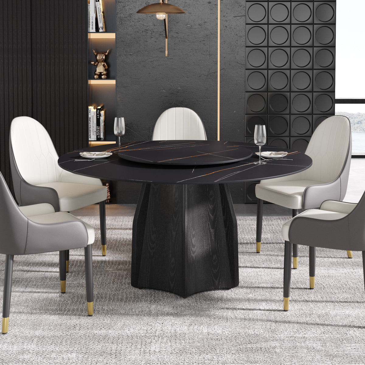 2 Sizes, 3 Tabletop Colors & 2 Leg Colors Round Dining Table – Optional Rotating Lazy Susan