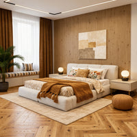 Vertical-Stripe Textured Upholstered Platform Bed with 4-Panel Headboard – Queen & King Size Options