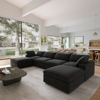 Sky Cloud Sectional Sofa | Pet-Friendly Cover 160-Inch Linen U-Shaped Sectionals 6-Seaters