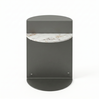 【LAS VEGAS MARKET EXHIBIT】2-Tier Sintered Stone Side Table, Matte Dark Gray Metal Frame Modern Half Moon Accent End Table for Living Room