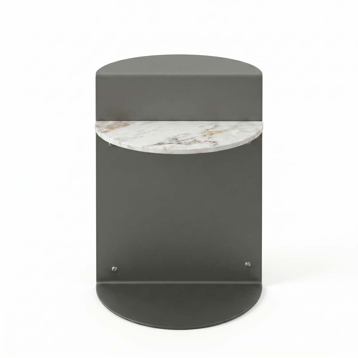 【LAS VEGAS MARKET EXHIBIT】2-Tier Sintered Stone Side Table, Matte Dark Gray Metal Frame Modern Half Moon Accent End Table for Living Room