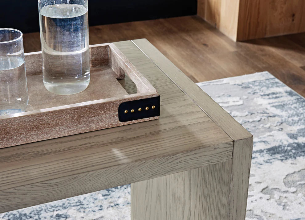 【LAS VEGAS MARKET EXHIBIT】Waterfall Natural Wood Console Table, C-Shaped Accent Side Table