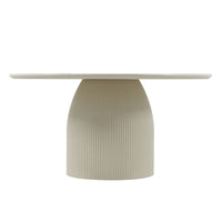 Ribbed Pedestal Round Dining Table – Cream White Minimalist Single Dining Table