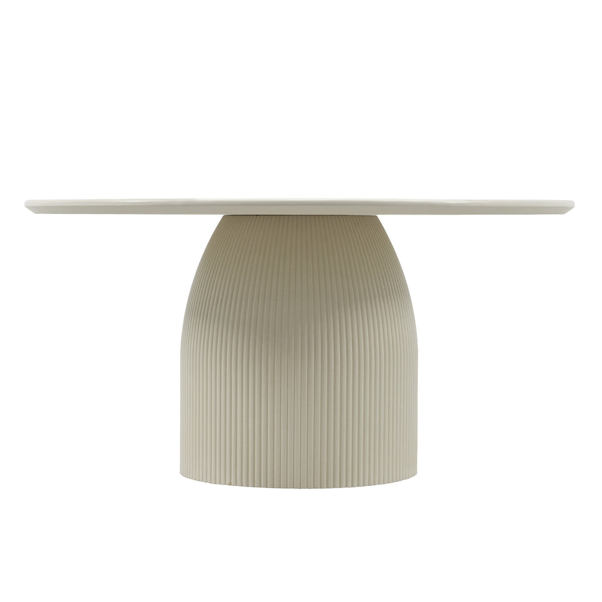 Ribbed Pedestal Round Dining Table – Cream White Minimalist Single Dining Table