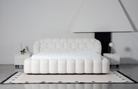 Bubble Tufted Platform Bed – Lamb Wool Upholstered Bed Available in Queen (60×80in) & King (76×80in) Frame Sizes