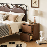 Curved 2-Drawer Solid Wood Nightstand – Modern Minimalist Bedside Table with Natural Grain