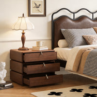 Rotating 3-Drawer Walnut Nightstand – Modern Rotatable Bedside Table with Metal Handles