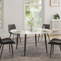 2 Sizes Round Sintered Stone Dining Table – Optional Rotating Lazy Susan, Black Metal Legs, Marble Pattern Tabletop for Modern Home