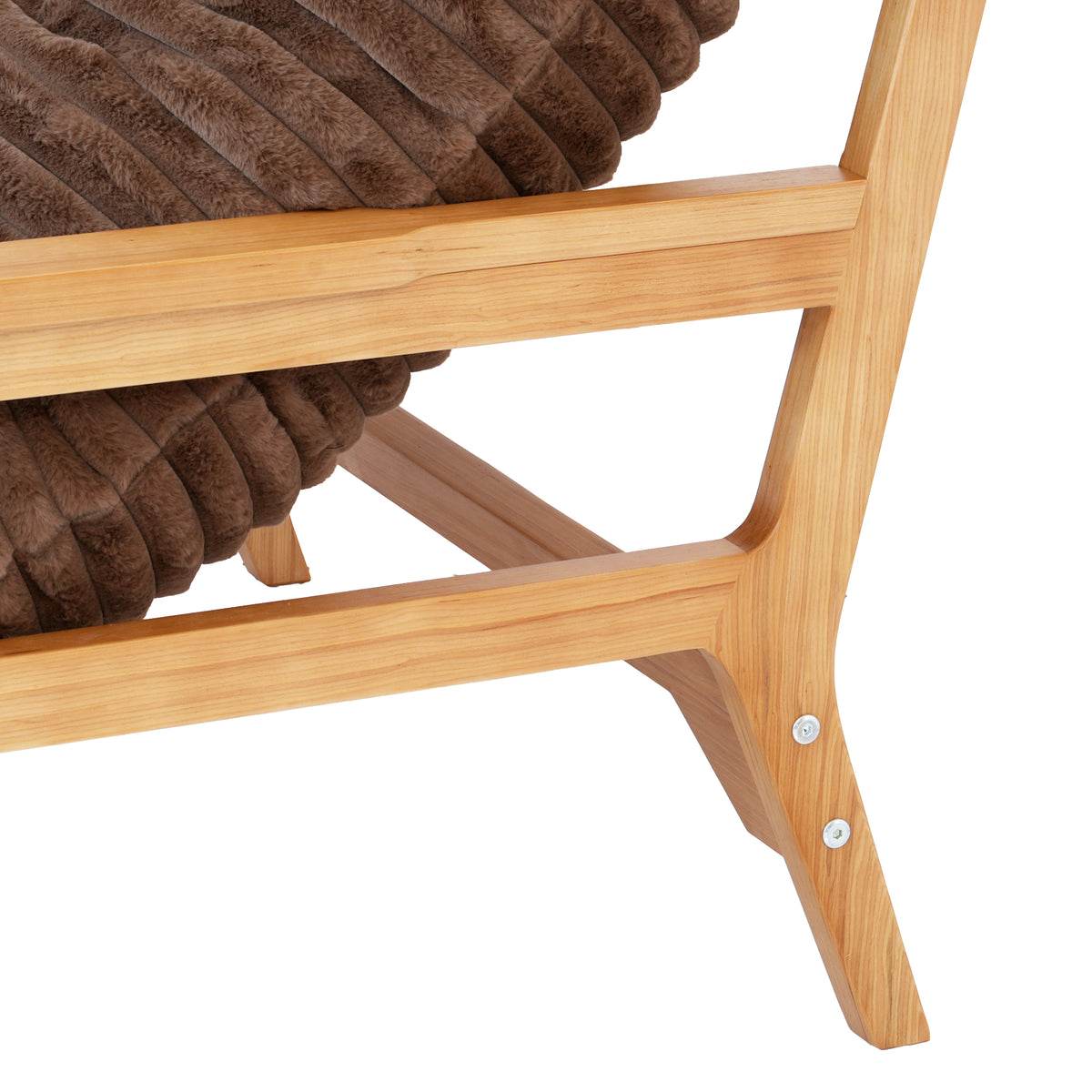 White Ash Wood Frame Chaise Lounge Accent Chair with Striped Cushion