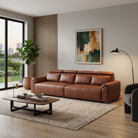 4-Seater Leather Look Sofa with Adjustable Headrests & Side Pocket Storage