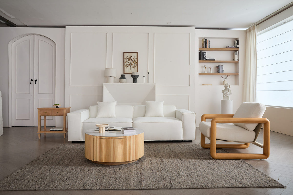 Sherpa Sofa Loveseat-Beige Fabric, Freely Assemblable for Living Room & Leisure Area