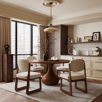 Round Wood Dining Table, Tulip Pedestal Dining Table with Starburst Veneer Tabletop