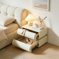 Cream Upholstered 2-Drawer Nightstand with Curved Handles – Modern Bedside Table