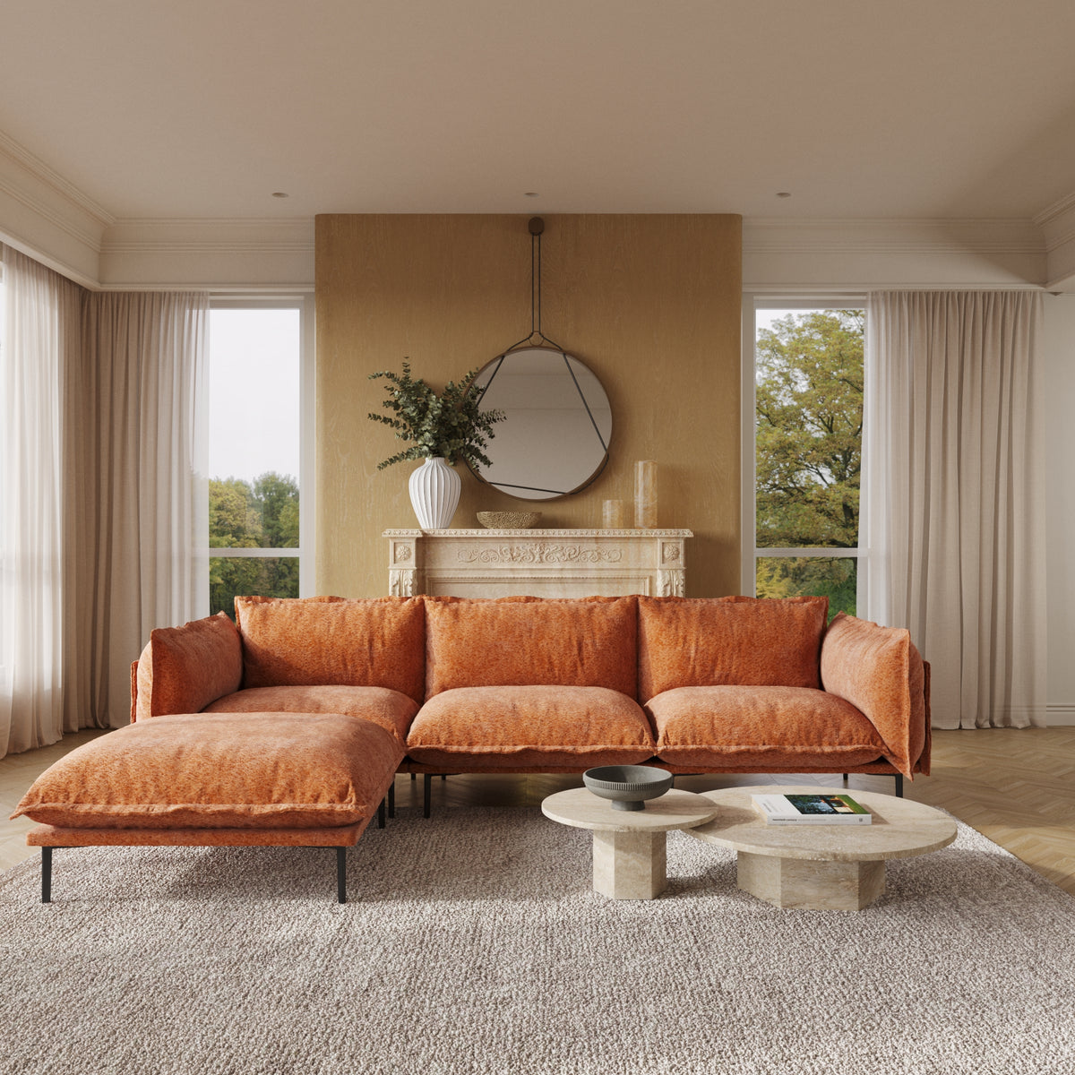 Minimalist L-Shaped Modular Sofa with Ottoman – 20cm High Legs, Light Luxury Living Room Sectional