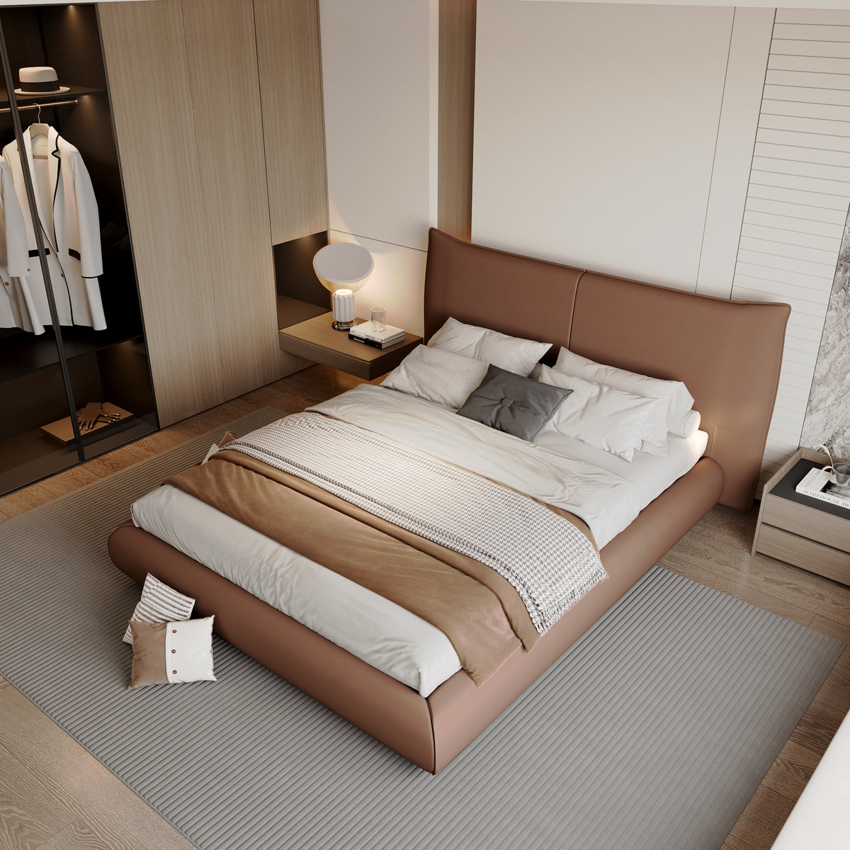 Modern Queen And King Size Leather Bed with Wood Frame