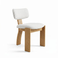 【LAS VEGAS MARKET EXHIBIT】Boucle Upholstered Solid Oak Dining Chair, Curved Thick Leg Minimalist Wabi-Sabi Side Chair for Dining Room