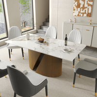 2 Sizes & 3 Colors Rectangular Dining Table – Artistic Gold Pedestal Base