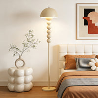 Cream Mushroom Floor Lamp with Beaded Stem – Modern Standing Lamp for Living Room & Bedroom