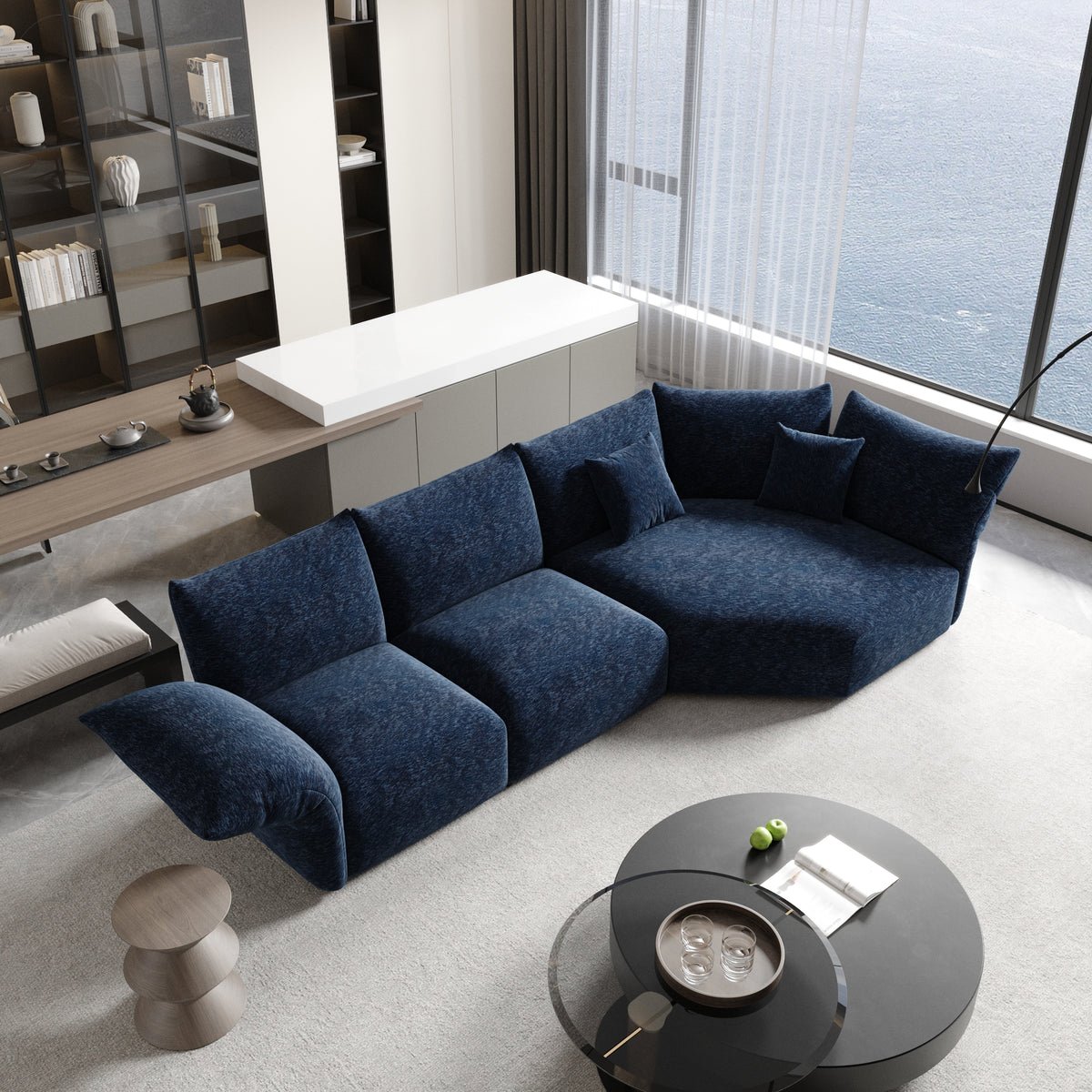 Modern Petal Modular Sectional Sofa – Chenille Fabric with Adjustable Backrests, L-Shaped Corner Couch