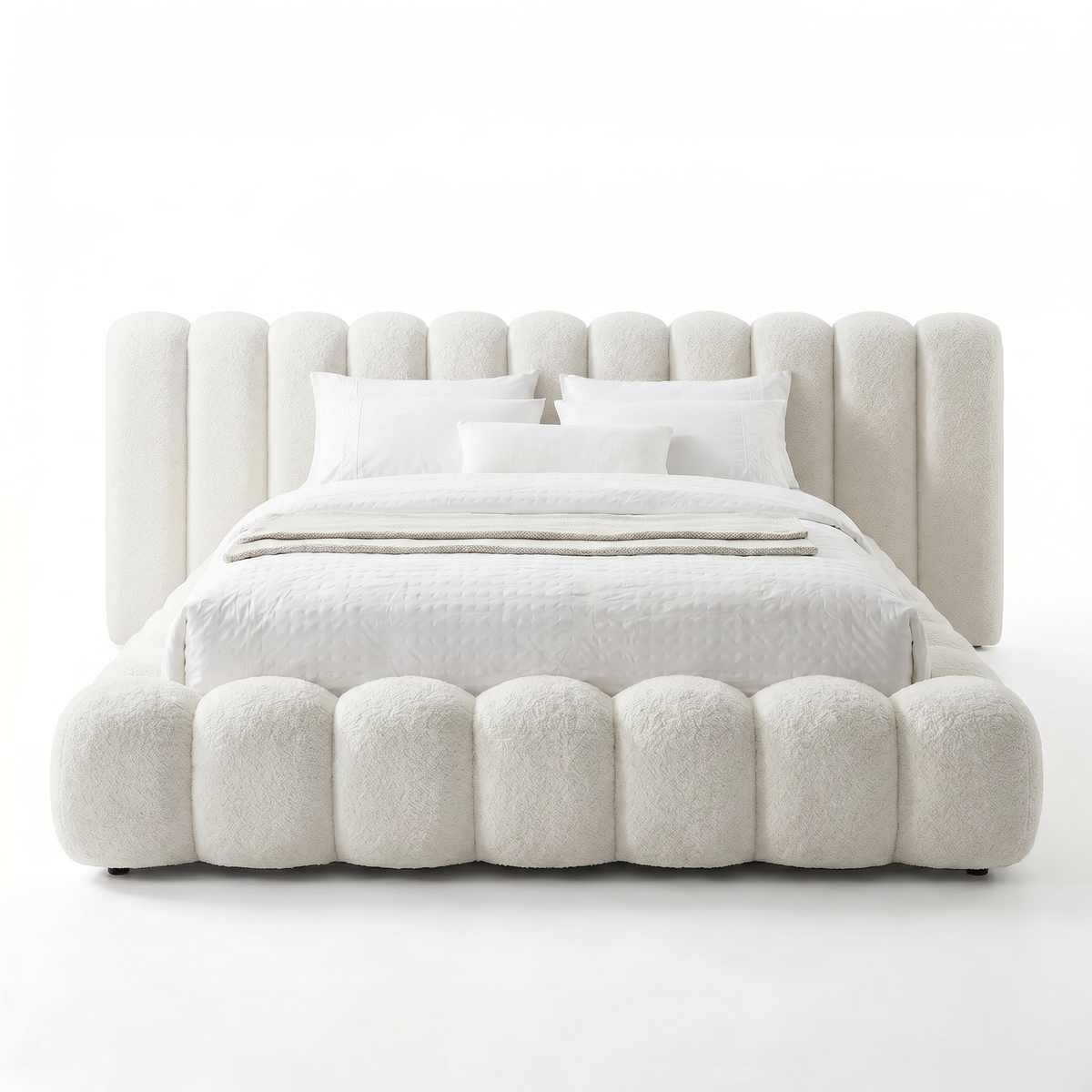 【LAS VEGAS MARKET EXHIBIT】Boucle Bubble Upholstered Platform Bed with Channel Headboard
