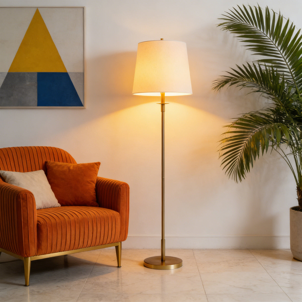 Gold Metal Floor Lamp with Empire Shade – Modern Standing Lamp for Living Room & Bedroom