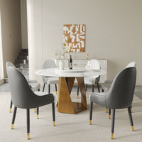 3 Color Round Tabletop Dining Table (53/59inch) – Optional Rotating Lazy Susan, 2-Tone Legs (Black/Antique Brass) for Modern Home