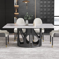 2 Sizes & 3 Colors Rectangular Dining Table – Artistic Cutout Metal Pedestal Base