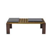 Modern Coffee Table with Artificial Marble Tops, Stainless Steel Grid, and Iron Legs