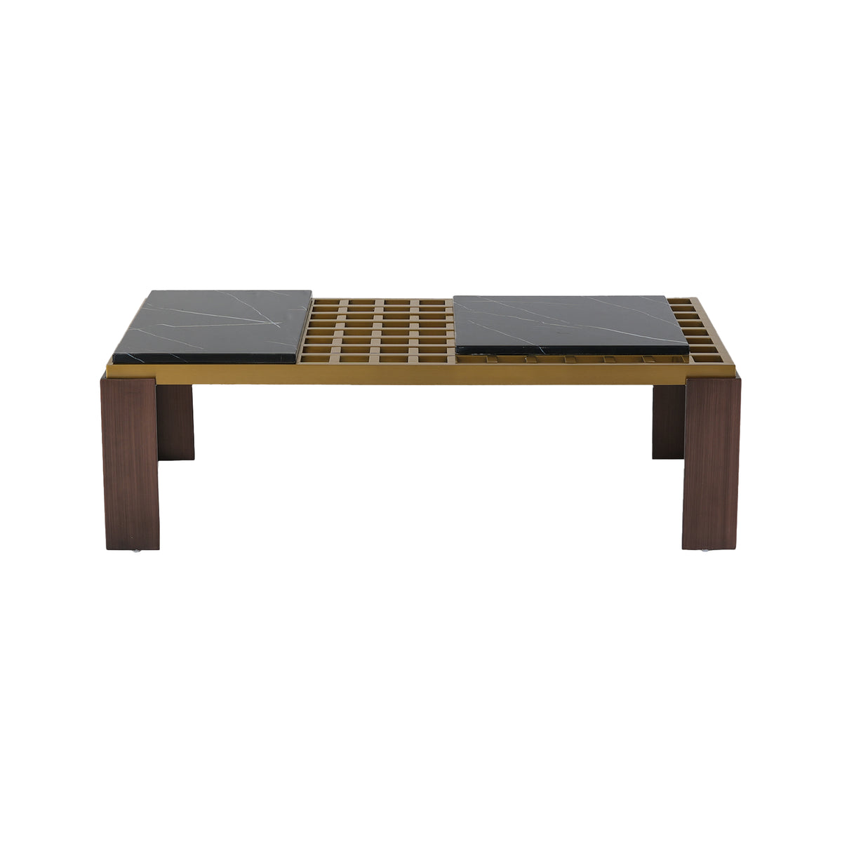 Modern Coffee Table with Artificial Marble Tops, Stainless Steel Grid, and Iron Legs