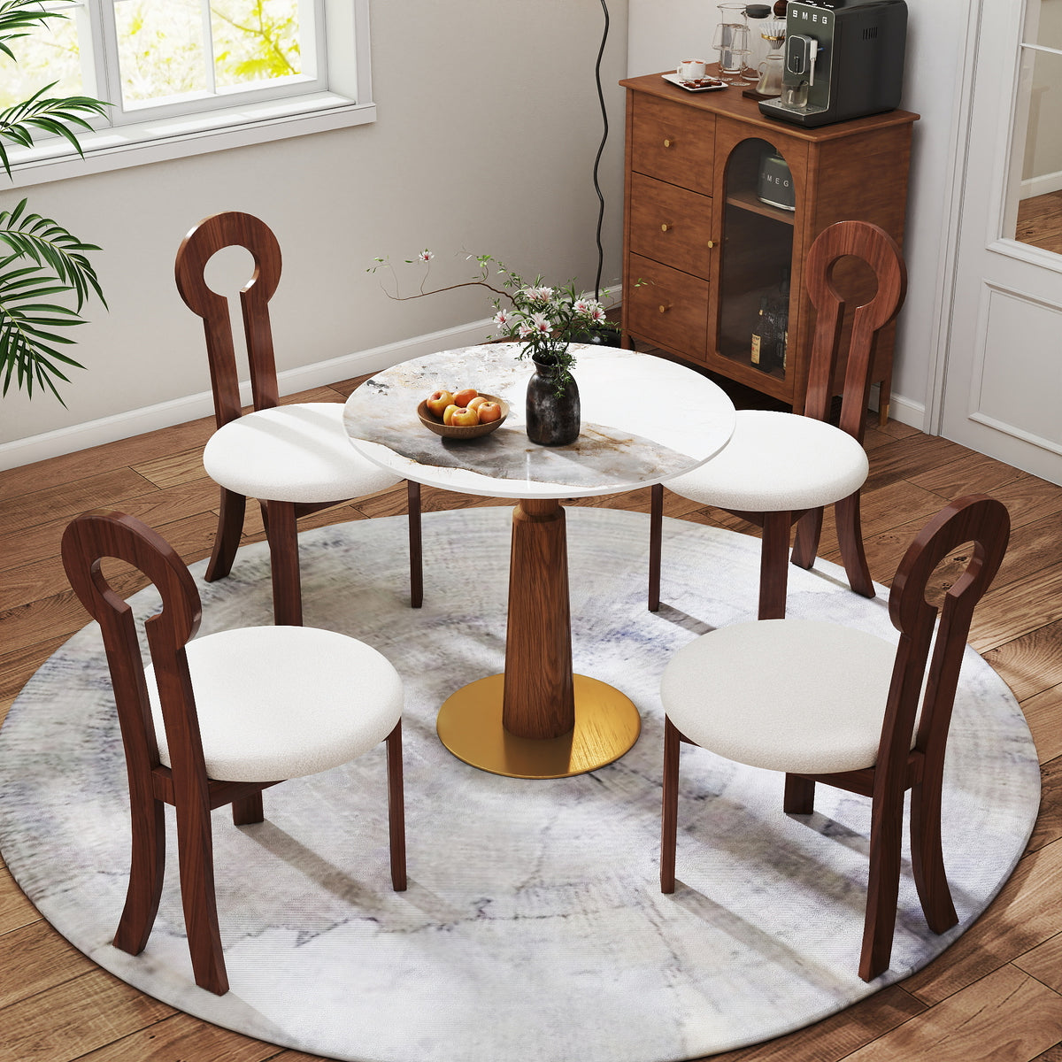 Solid Wood Conversation Table – Multi-Shape & Material Options + Column Base, Light Retro Leisure Table