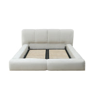 Vertical-Stripe Textured Upholstered Platform Bed with 4-Panel Headboard – Queen & King Size Options