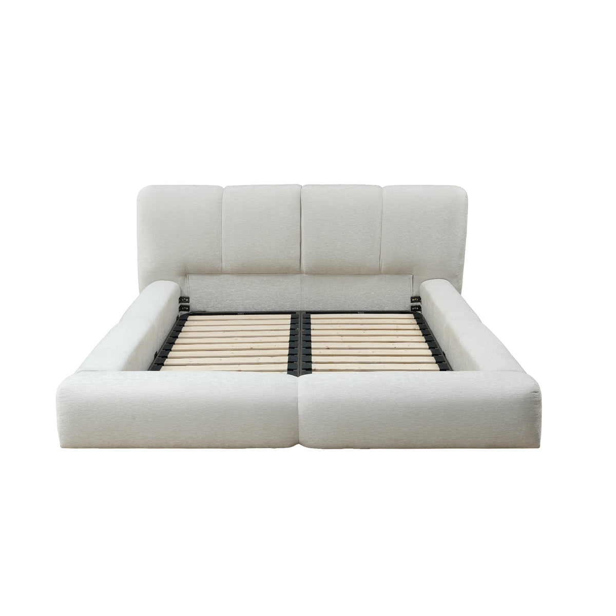 Vertical-Stripe Textured Upholstered Platform Bed with 4-Panel Headboard – Queen & King Size Options
