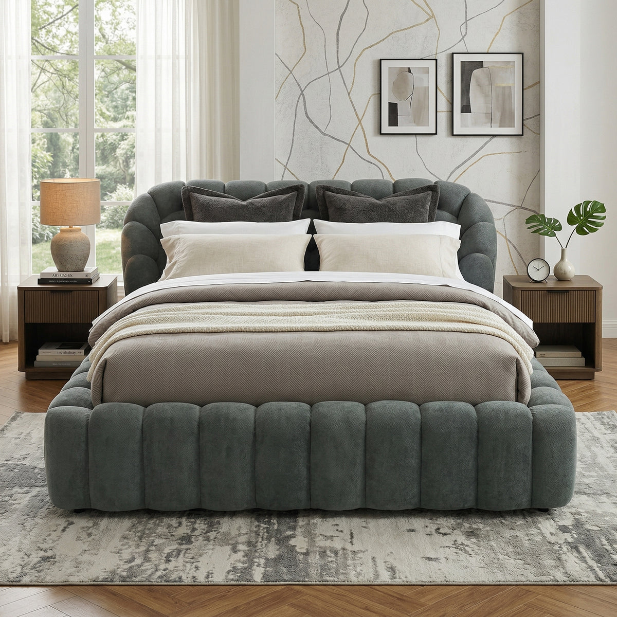 Modern Bubble Upholstered Platform Bed – 5 Color Options, Fits King Size Mattress (76″ × 80″)