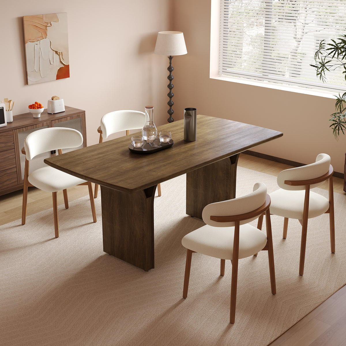 Light Luxury Modern Style Arched Table Legs Light Wood Dining Table