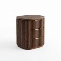 【LAS VEGAS MARKET EXHIBIT】Fluted 3-Drawer Walnut Nightstand with Brass Handles