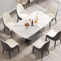 63″ Light Luxury Sintered Stone Dining Table with Stainless Steel Base,Dining Table for 6 Person for Dining Room, White Tabletop