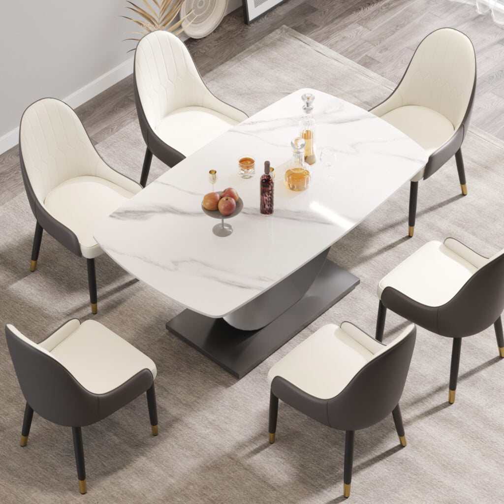 63″ Light Luxury Sintered Stone Dining Table with Stainless Steel Base,Dining Table for 6 Person for Dining Room, White Tabletop