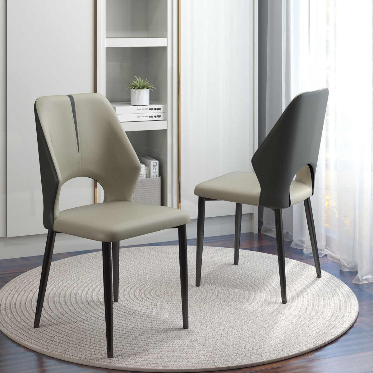 Modern Contrast Color Hollow Back Dining Chair Set of 2