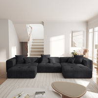 Large-Size Modular Sectional Sofa – Soft Velvet Fabric + 3D Cushions, Open Relaxed Vibe Living Room Sofa