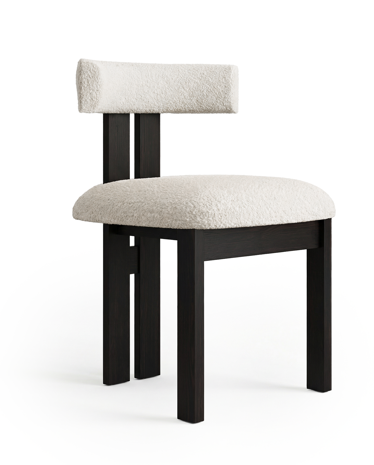 【LAS VEGAS MARKET EXHIBIT】Lambswool Upholstered Dining Chair – Black Wood Frame Minimalist Side Chair