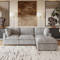 Modular Sofa with Ottoman – Chenille & Linen-Cotton Blend Fabric (4-Color Options), Sectional Sofa for Living Room