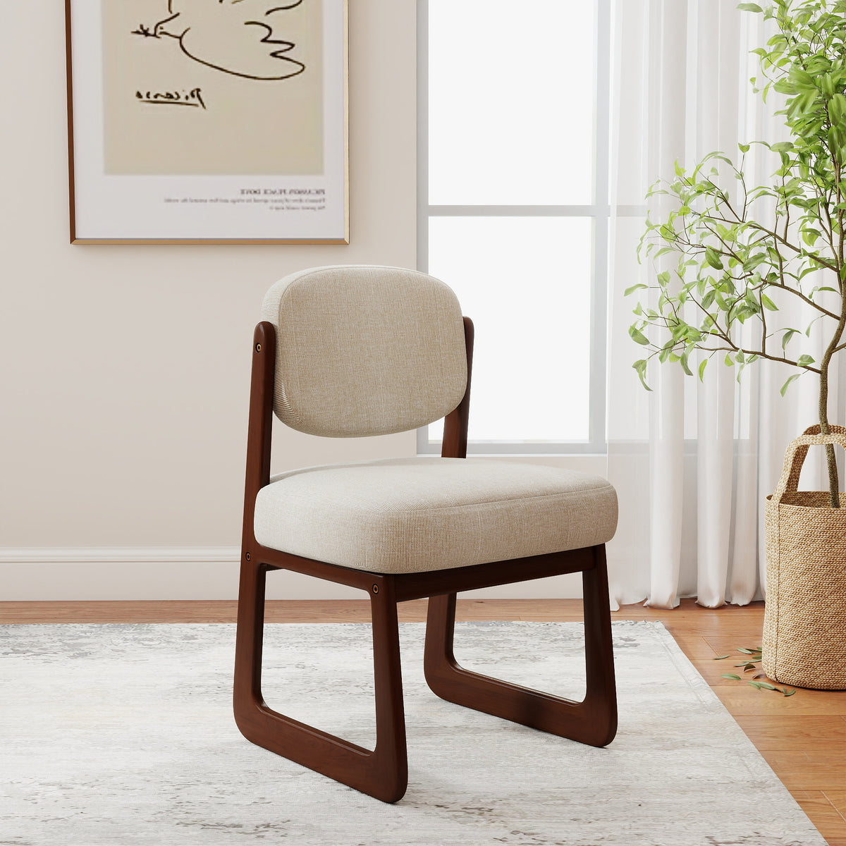 Minimalist Linen Fabric Dining Chair Set – Solid Wood Frame, 2-Pack / 4-Pack Optional