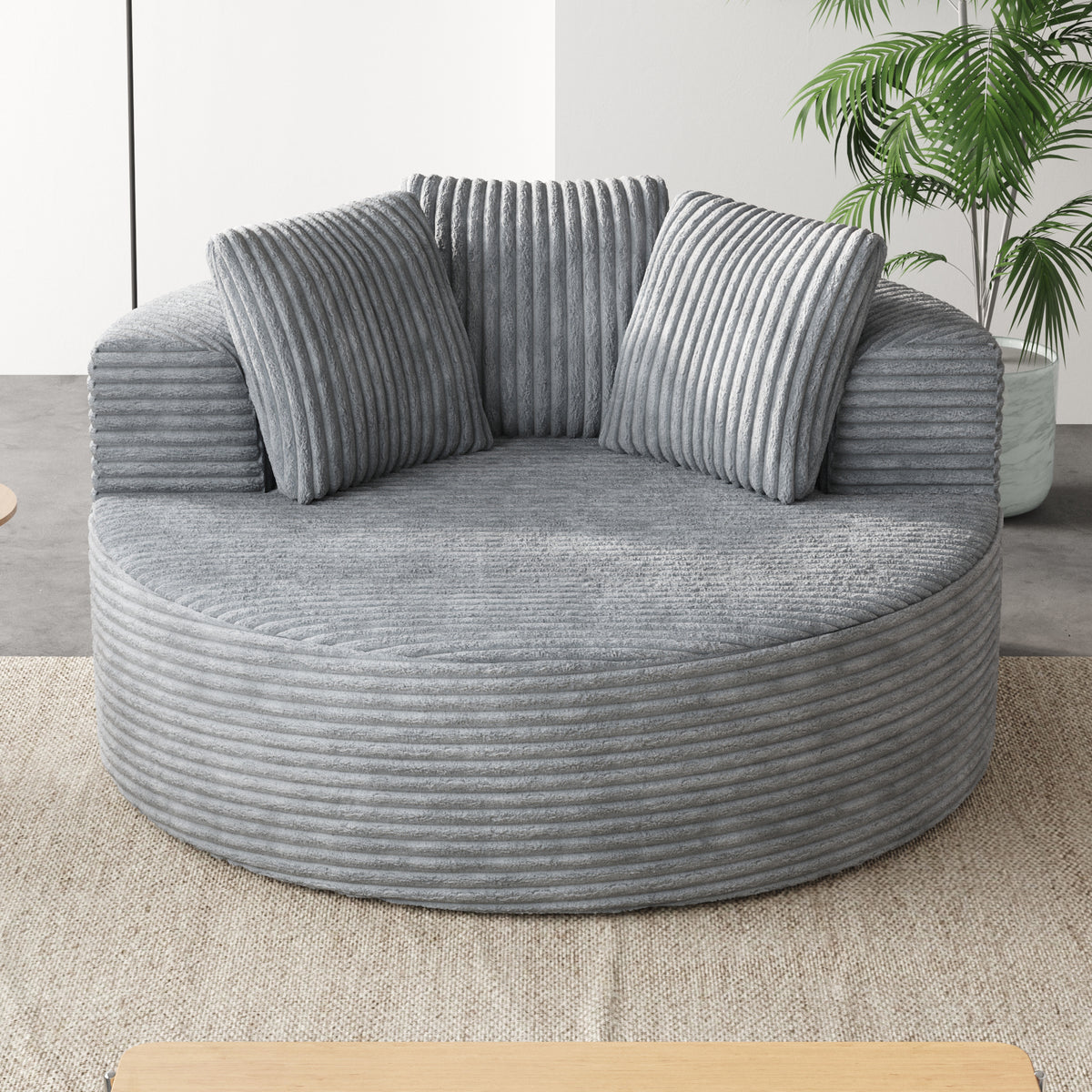 Round lazy sofa – Plush Upholstered Single Sofa with Pillows for Living Room