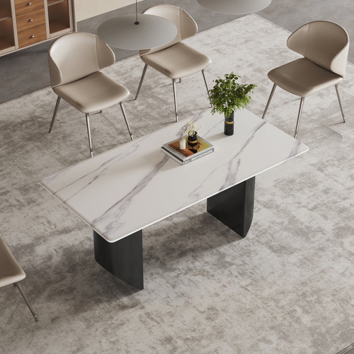 Modern Marble Dining Table, Rectangular Center Tables for Home Living Room