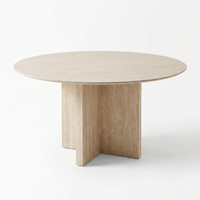 【LAS VEGAS MARKET EXHIBIT】Round Travertine Texture Sintered Stone Dining Table, Cross Slab Full Sintered Stone Base Minimalist Neutral Tone Dining Room Table