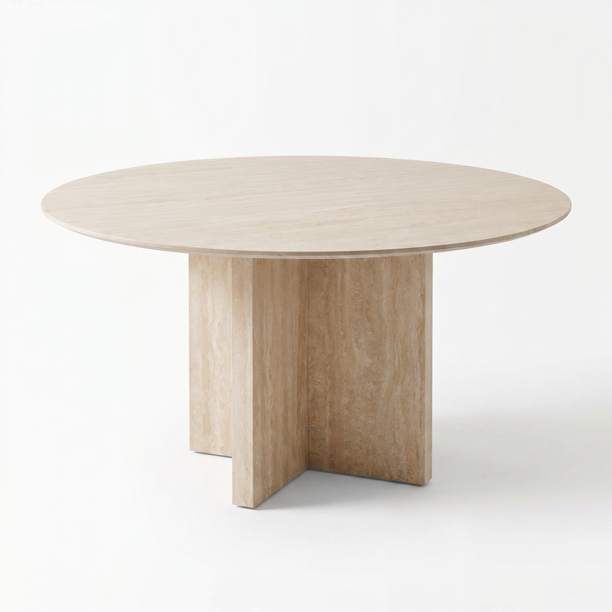 【LAS VEGAS MARKET EXHIBIT】Round Travertine Texture Sintered Stone Dining Table, Cross Slab Full Sintered Stone Base Minimalist Neutral Tone Dining Room Table
