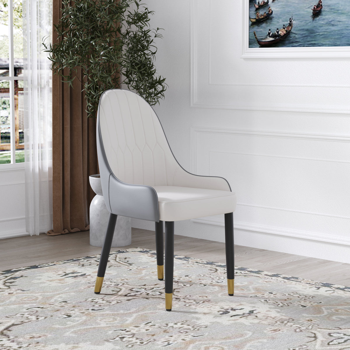 Modern Contrast Color Quilted Back Dining Chair Set of 2