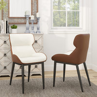 Modern Contrast Color Leather Dining Chair Set of 2- Ergonomic Comfort Backrest with Sturdy Metal Legs for Dining Room & Kitchen