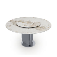 2 Sizes & 3 Colors Round Sintered Stone Dining Table – Optional Rotating Lazy Susan, Polished Gray Stainless Steel Pedestal Base, Marble Pattern Tabletop for Home Kitchen & Dining Room